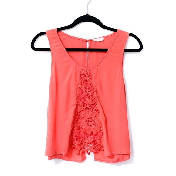 Lush Tops - Lush Crochet Front Split-Back Coral Tank